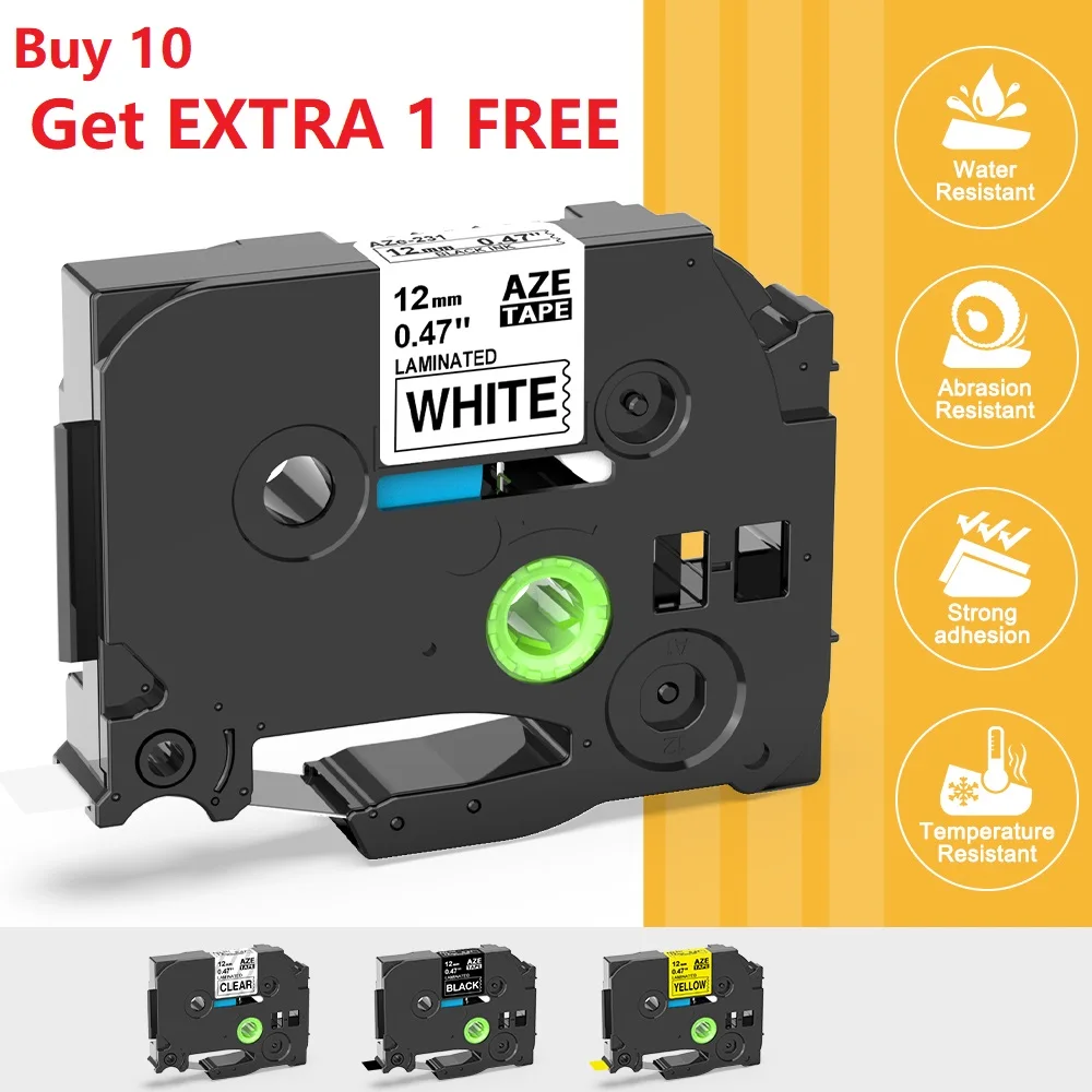 

6/9/12mm Laminated Label Compatible for Brother P touch Label Tape 12mm TZe-231 for PT-D200 PTD210 E1000pro Label Printer Ribbon