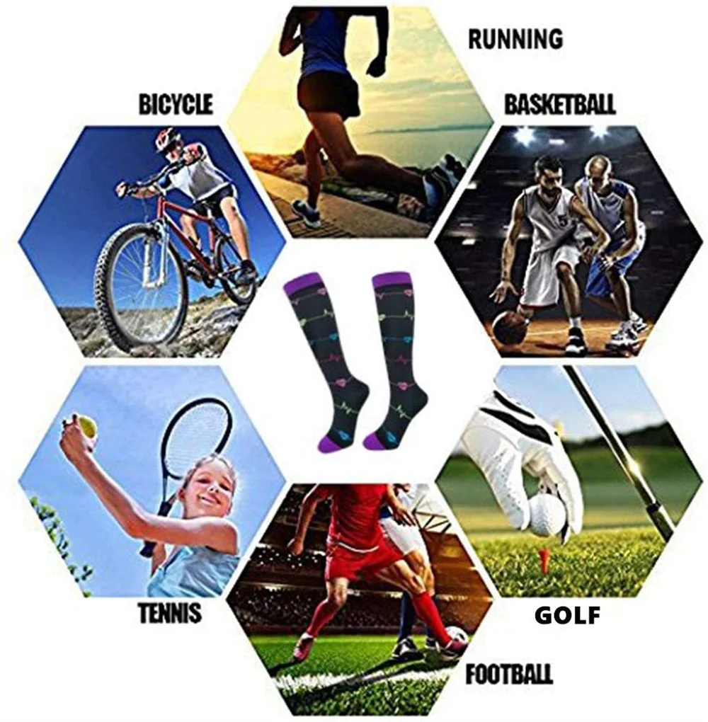 6 Pairs/Pack Compression Stocking Women Knee High Edema Anti Fatigue Diabetes Varicose Veins Summer Running Sports Socks