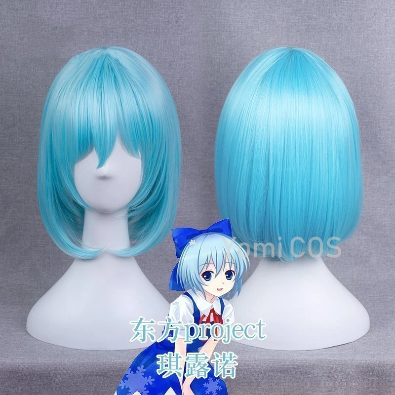 TouHou Project Cirno косплей синий парик короткие кудрявые термостойкие синтетические