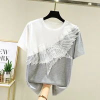 summer korean feather womens clothing slightly loose short sleeve slim casual bottoms t shirt top