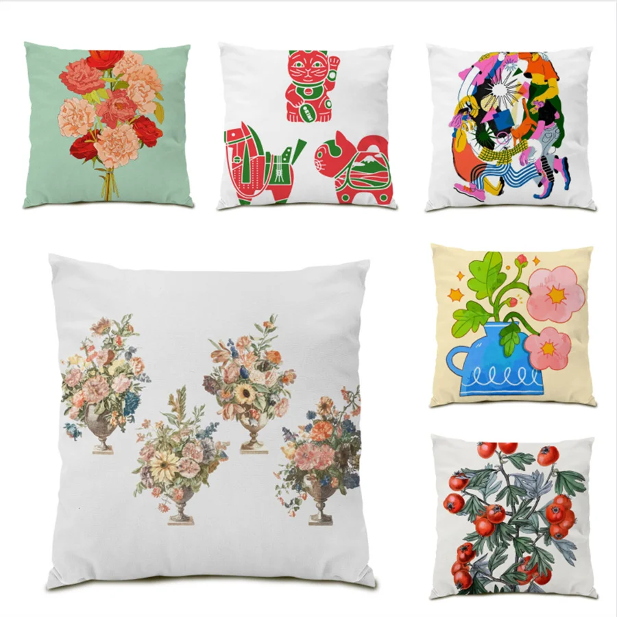 

Decorative Pillow Cases Fashion Velvet Fabric Living Room New Decoration Polyester Linen Flower Cushion Cover Luxury Home E0775