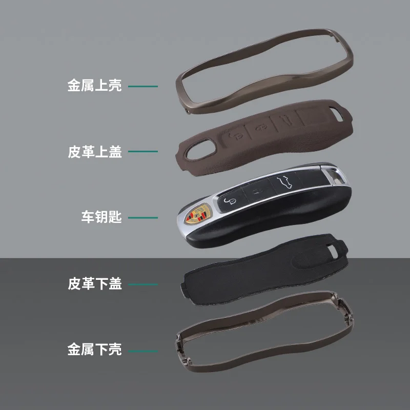 Zinc Alloy Leather Car Key Case Cover For Porsche Panamera Macan Cayenne Cayman Boxster 911 9ya 971 Smart Remote Shell Accessory