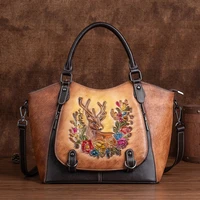 genuine leather new luxury handbags women bags designer vintage embossed first layer cowhide female shoulder bags