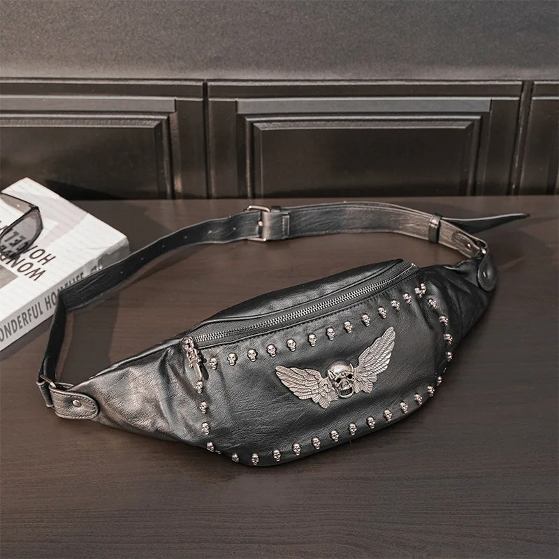 

Bag Pack Skull Men's Head Chest Hip Chest Bag Bag Rivet Fashion Sling Hop Ghost Waist Chest Bag Men Shoulder Crossbody Bag Bags