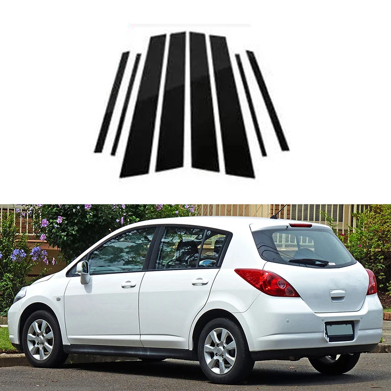 

8Pcs Car Window Pillar Posts for Nissan Tiida 5Door Hatchback 2005 2006 2007 2008 2009 2010 Decal Trims Cover Stickers Styling