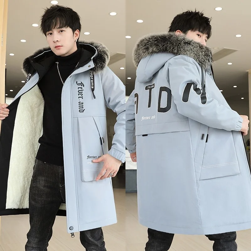 

Зимняя мужская куртка, утепленная парка, Мужская Повседневная Длинная Верхняя одежда, куртки с меховым воротником, модное пальто с принтом, парки высокого качества