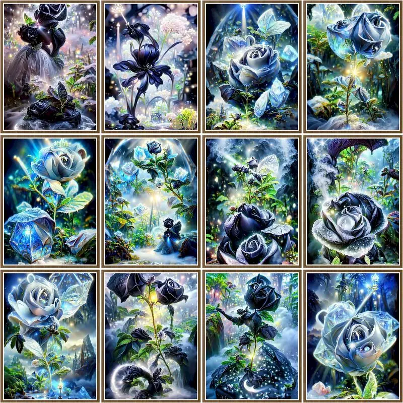 

CHENISTORY Diy Pictures By Number Black Rose Kits Painting By Numbers Flower Drawing On Canvas HandPainted Paintings Home Decor