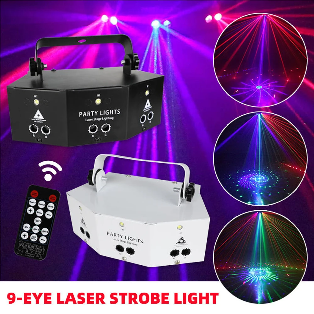 Nine eyes stage lights sound control home use laser projector dj strobe light dmx lighting discoball for bar