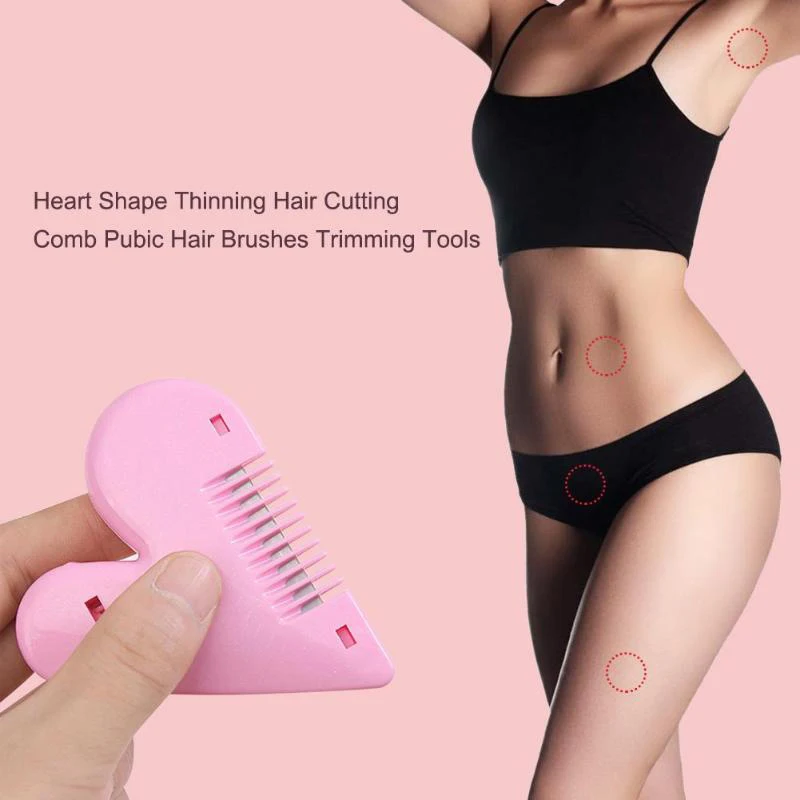 

Pink Mini Hair Trimmer Love Heart Shape Hair Comb With Blades Body Hair Removal Pubic Hair Brushes with Blades Trimming Tools