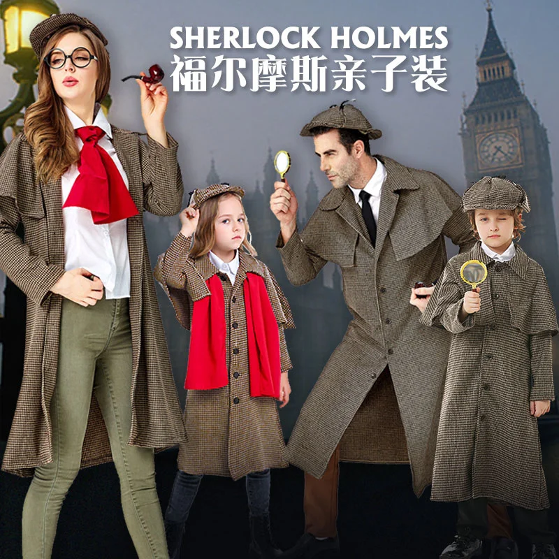 

Костюм для косплея на Хэллоуин для детей и взрослых, костюм Шерлока Холмса, костюм для выступления детектива
