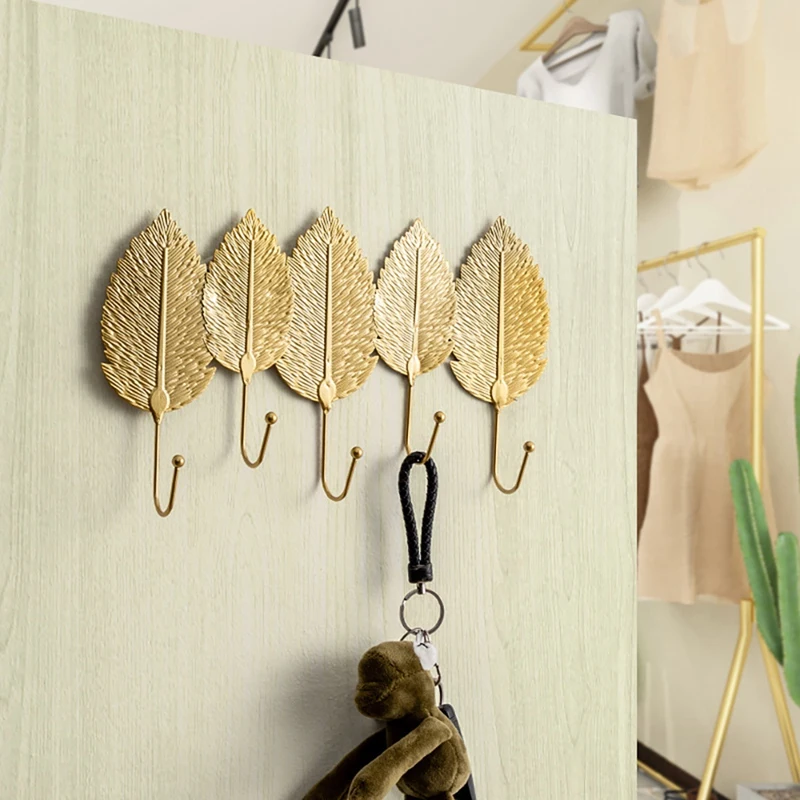 

Nordic Leaves Iron Hooks Plant Key Holder Metal Hooks Golden Leaf Model Minimalist Wall Mounted Hooks For Hanging Gift