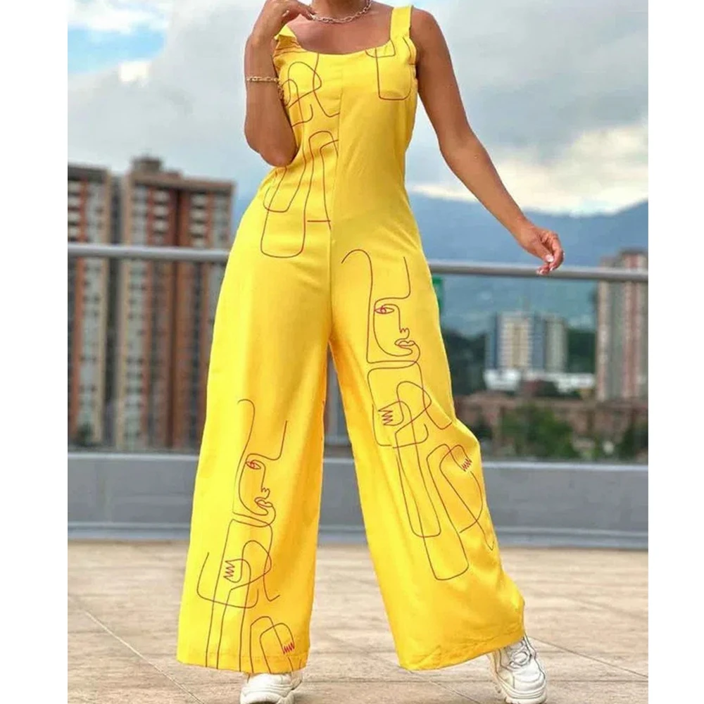 

Женский летний длинный комбинезон без рукавов, с принтом