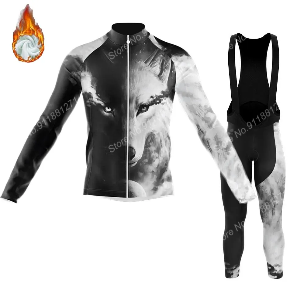 

2022 Animal Wolf New Winter Cycling Jersey Set Clothing Suit Men Long Sleeve MTB Bike Road Pants Bib Ropa Ciclismo