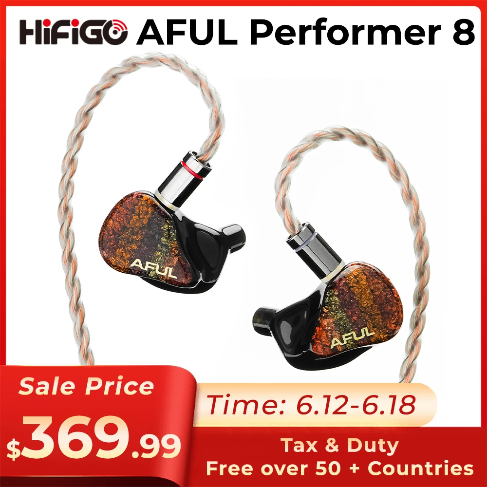 AFUL Performer8 / Performer 8 1DD+7BA Hybrid IEMs In-ear Monitor Wired Earphones with High-purity OCC Silver-plated Cable HiFiGo
