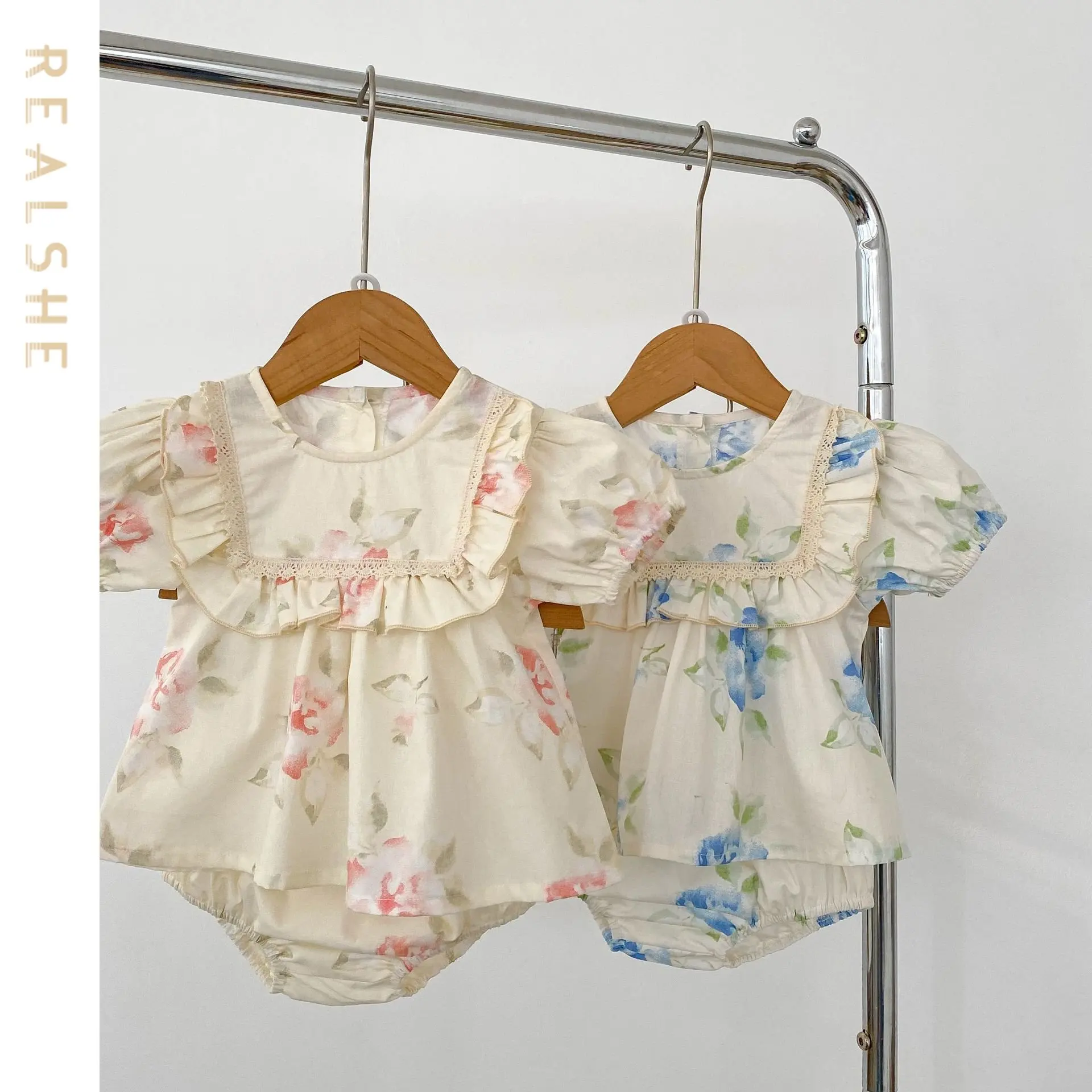 

Kids Baby Summer Clothes for Newborn Baby Girls Floral Ruffles Short Sleeve Shirts+Shorts Romper Beach Outfits Sets