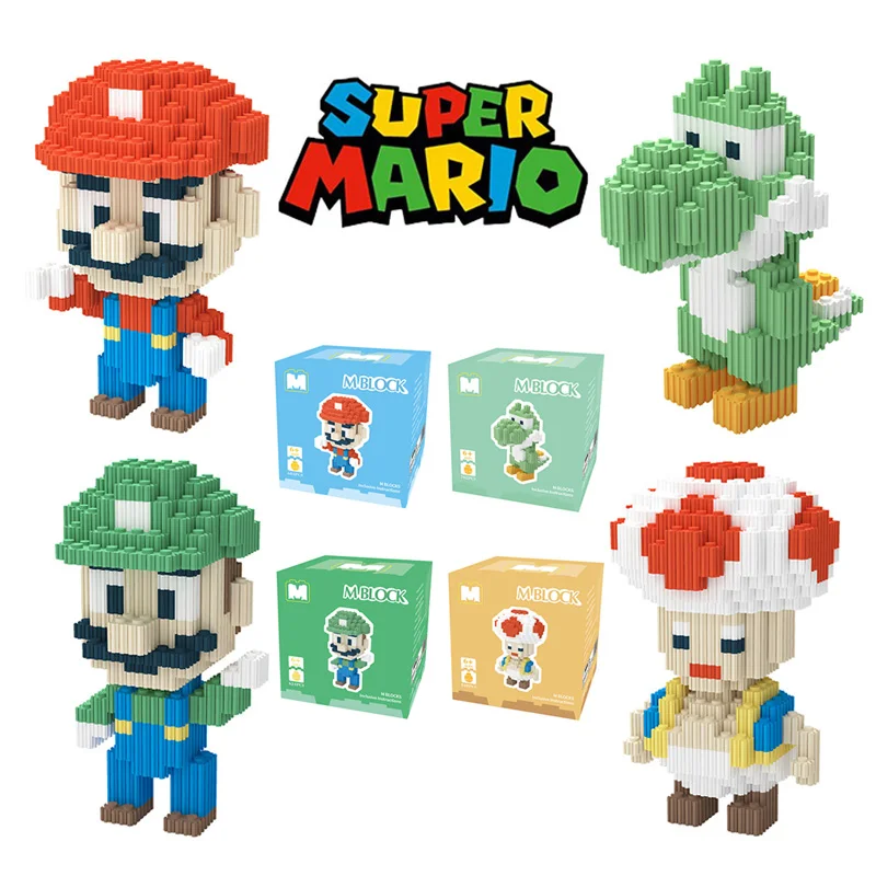 

Super Mario Brothers Anime Building Blocks Mini Action Figures Luigi Yoshi Heads Assembly Educational Toys Kid Birthday Gift