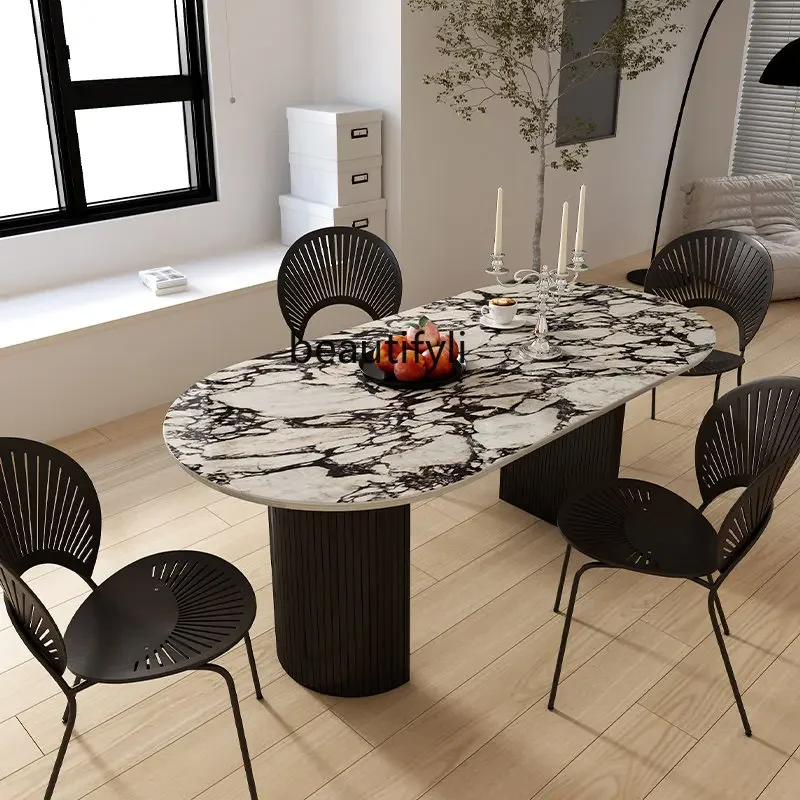 Обеденный стол из французского мрамора Calacatta фиолетовая тарелка в виде камня