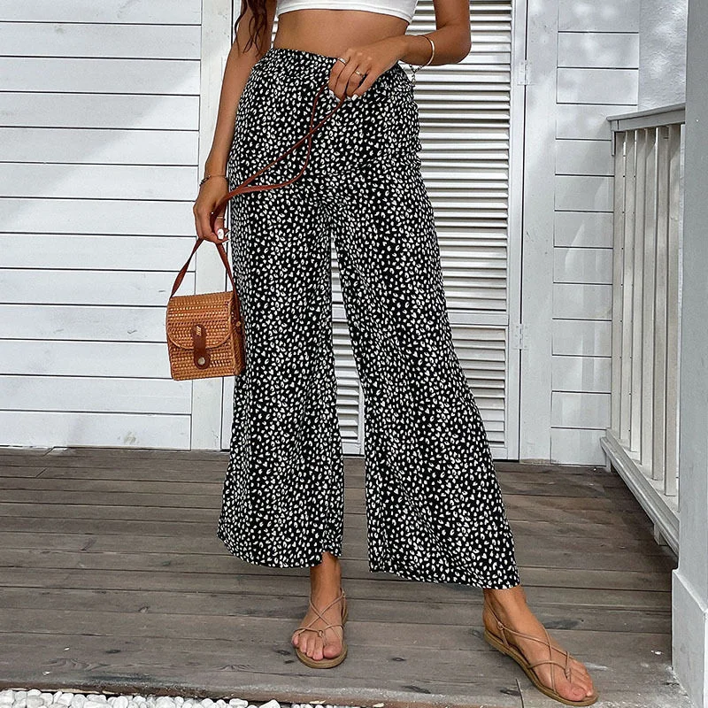 2022 new summer printed bell bottom casual 9-point wide leg befree autumn