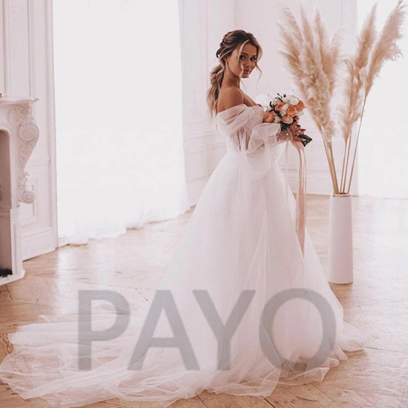 

Vintage Wedding Dress Puff Sleeve Exquisite Appliques Off The Shoulder Tulle Sweetheart Mopping Vestido De Novia For Women