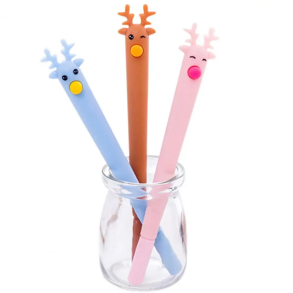 4Pcs Gel Pen Non-slip Smooth Writing Adorable Christmas Elk Writing Gel Pen Office Supplies