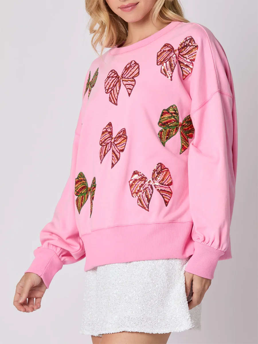 Женская толстовка большого размера с блестками и бантом повседневные топы