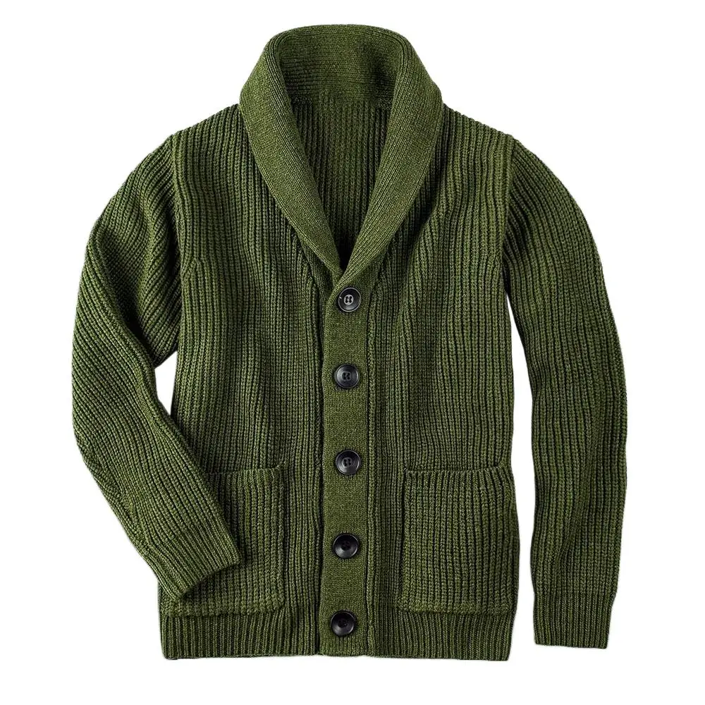 

Military green cardigan men's cardigan coat Extra coarse wool sweater thickened warm casual coat