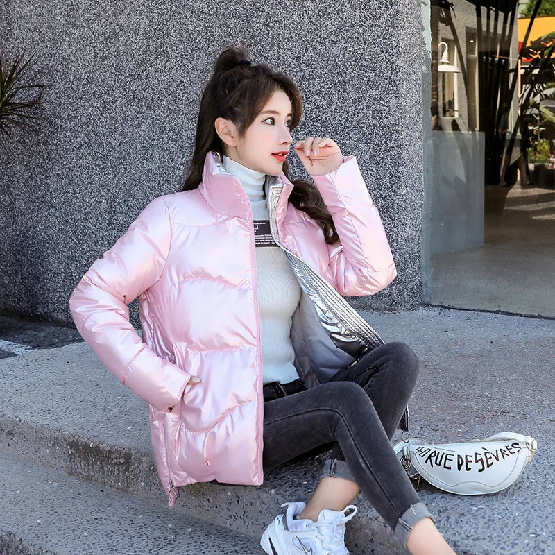 2022 Autumn and Winter New Fashion Stand-up Collar Down Jacket Women Short Smooth Casual Loose Cotton Coat Women
