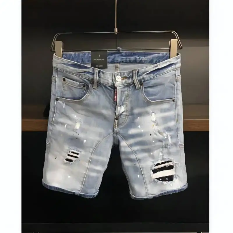 

DSQUARED2 Summer Style New Popular Jeans Brand Italian Slim Short Jeans Men Blue Denim Shorts With Ripped Zipper A368-1