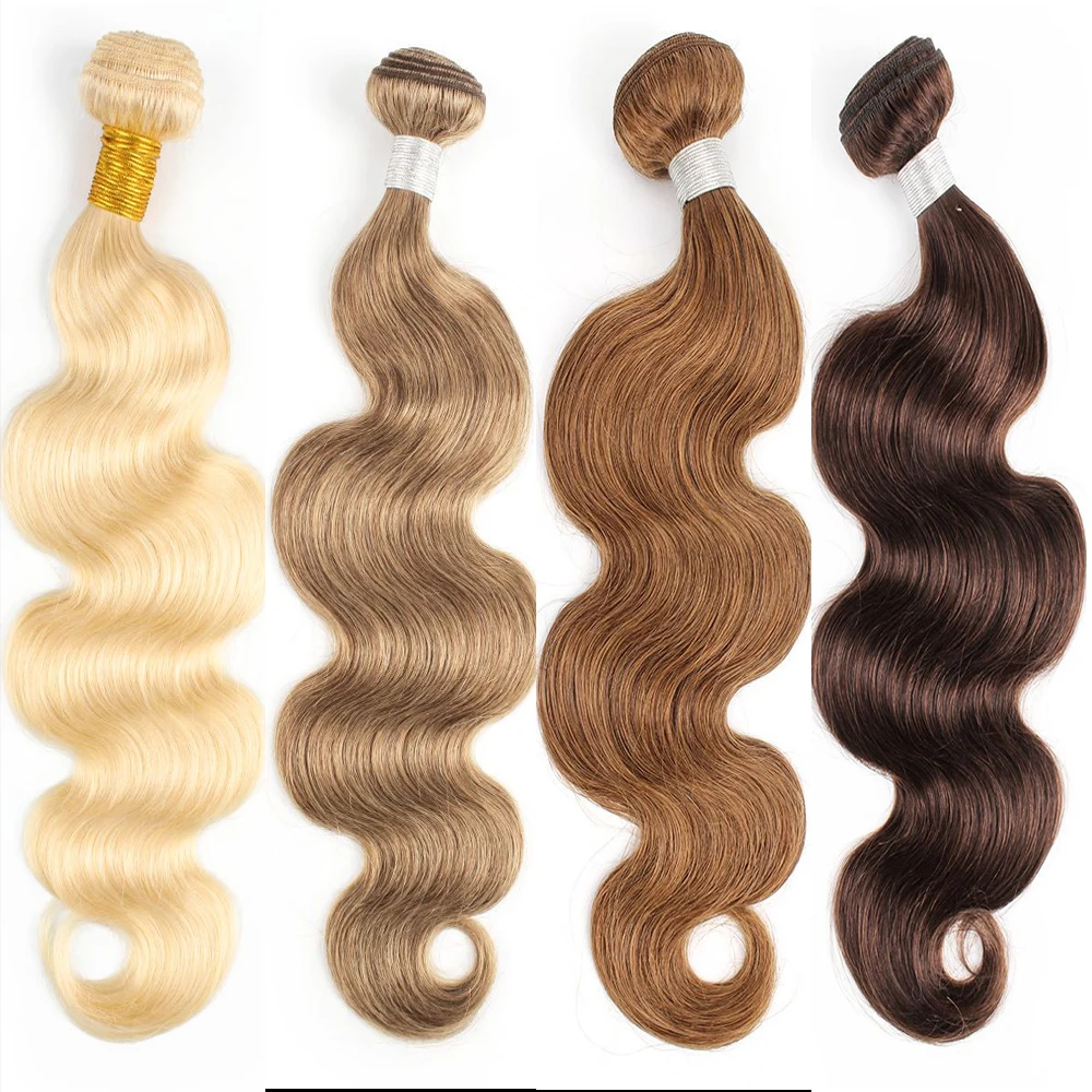 8 Ash Blonde #30 #4 Brown Pure Color Remy Human Hair Bundles Extension Silky Straight Style Wholesale