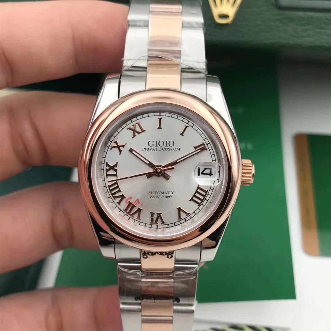 

Женские автоматические механические часы со стразами, розовое золото, черный цвет