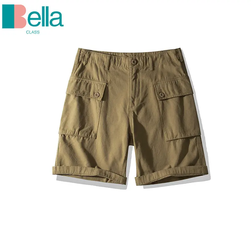 

Vintage Soft Canvas Multi-pockets Cargo Shorts P44 USMC Retro Split Mid Pants 2023 OKONKWO Summer New