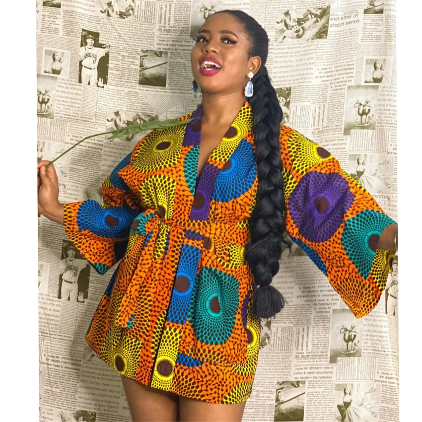 

2022 News African dashiki clothing for Women Fashion Pocket Kimono Cardigan Floral Print Bazin Vestidos Party African Clothes