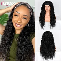 headband wigs synthetic long curly wavy loose deep wave wigs for black women 26 water wave with headbands attached glueless