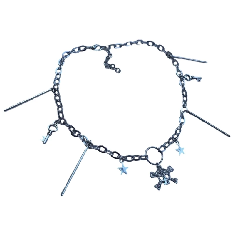

E0BF Fashion Punk Skull Star Charm Necklace Adjustable Gothic Choker Y2K Collar Necklace Sweet Cool Neck Chain Party Jewelry