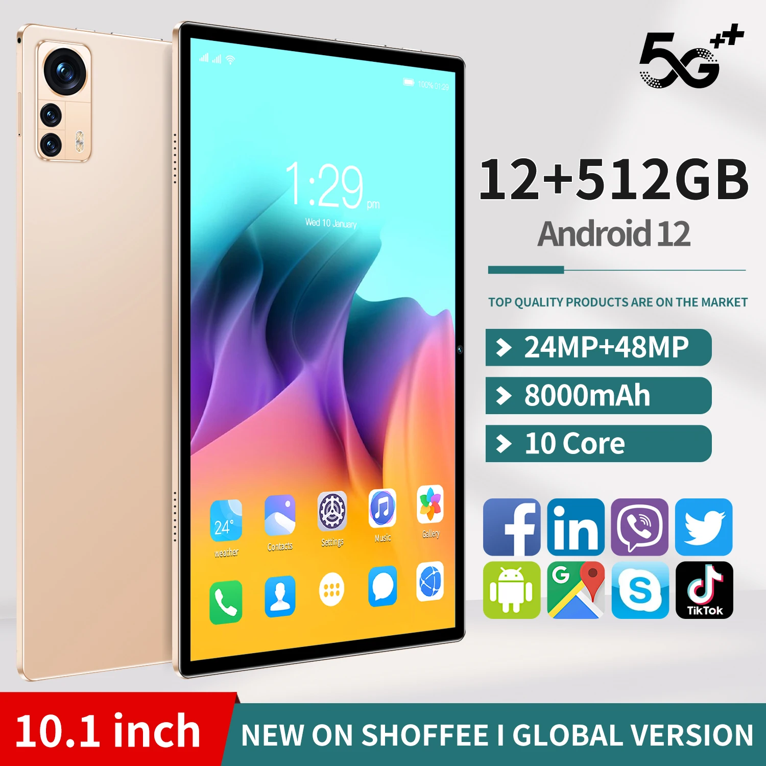 

Планшет на Android 10,1, восемь ядер, экран 12,0 дюйма, 12 Гб + 512 Гб