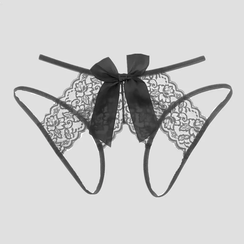 Симпатичное женское Прозрачное нижнее белье с бантом кружевные трусики открытой