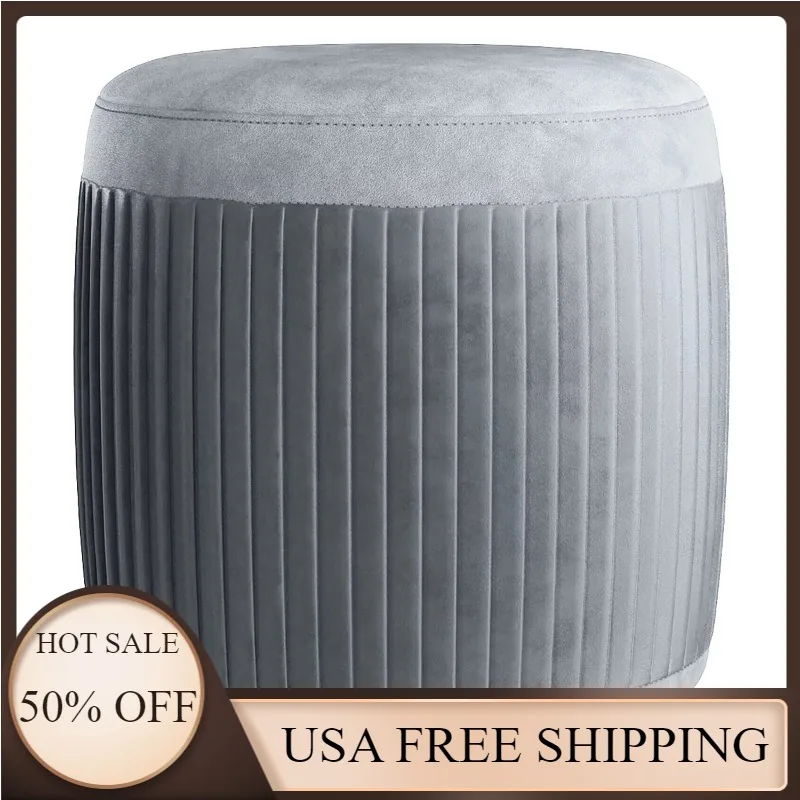 

Furniture of America Ollam Contemporary Flannelette Round Ottoman, Gray, 15.75"L x 15.75"W x 17.75"H