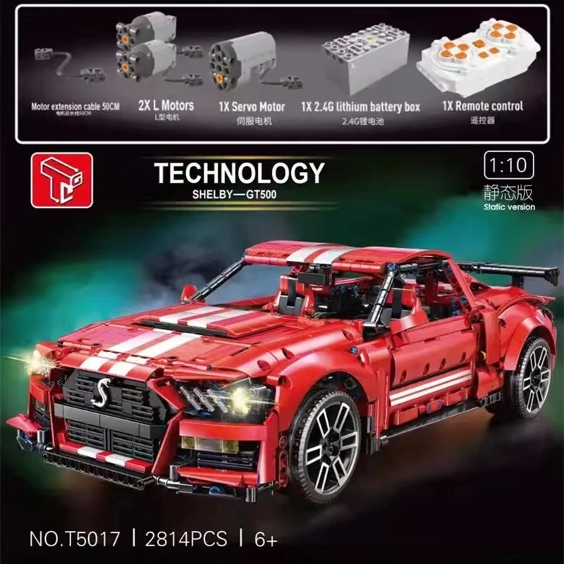 

New High-tech Shelby GT500 Super Speed Racing Car GTE T5017 2814PCS Moc Bricks Technology Model Building Blocks Toys