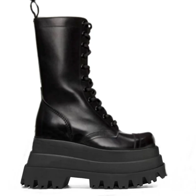 autumn winter combat work biker military boot platform ankle boots for women brand classic lace-up black side zipper woman shoes