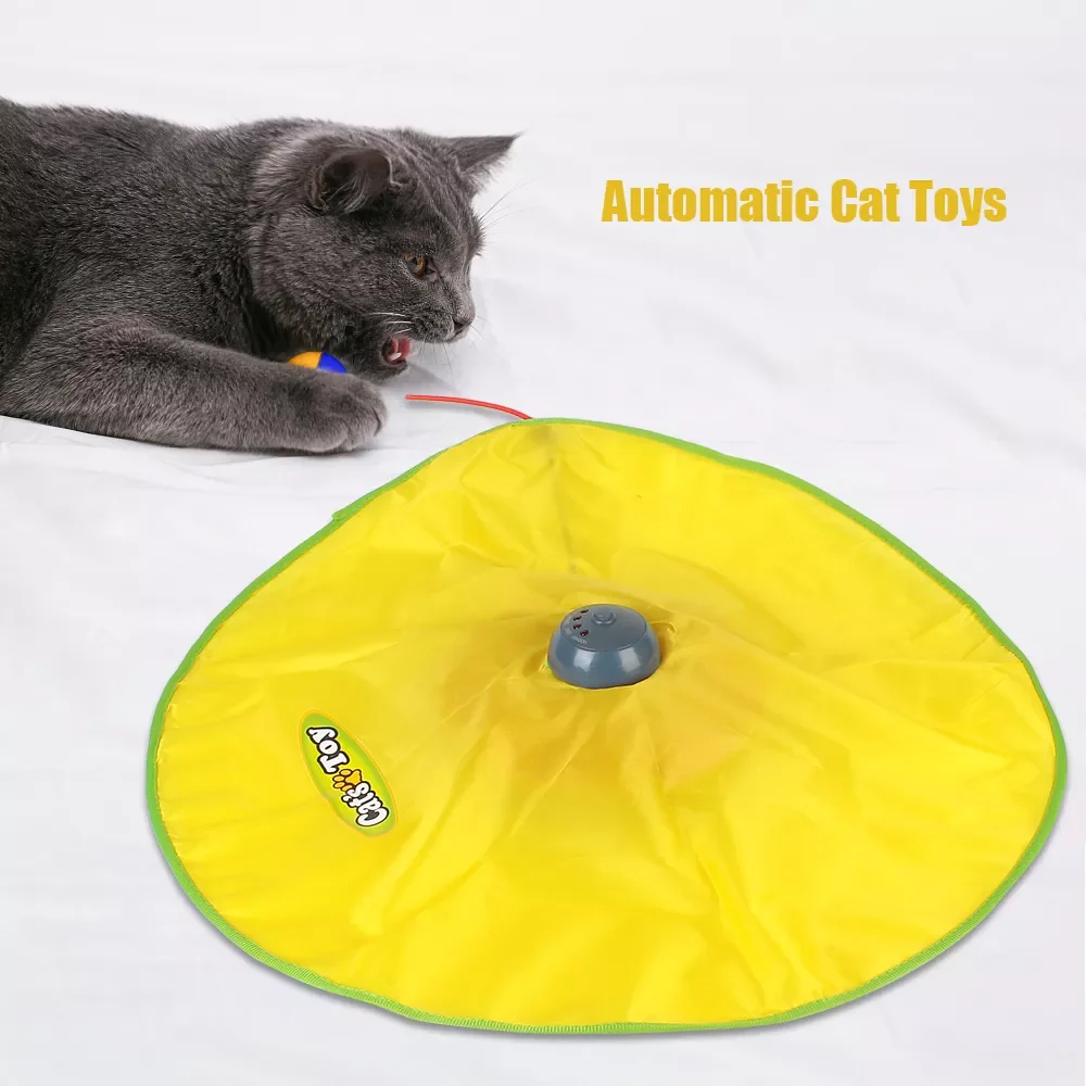 

NEW2022 4 Speeds Interactive Pet Toy For Cat Kitty Cat Toy Plate Automatic Motion Undercover Mouse Fabric Moving Feather