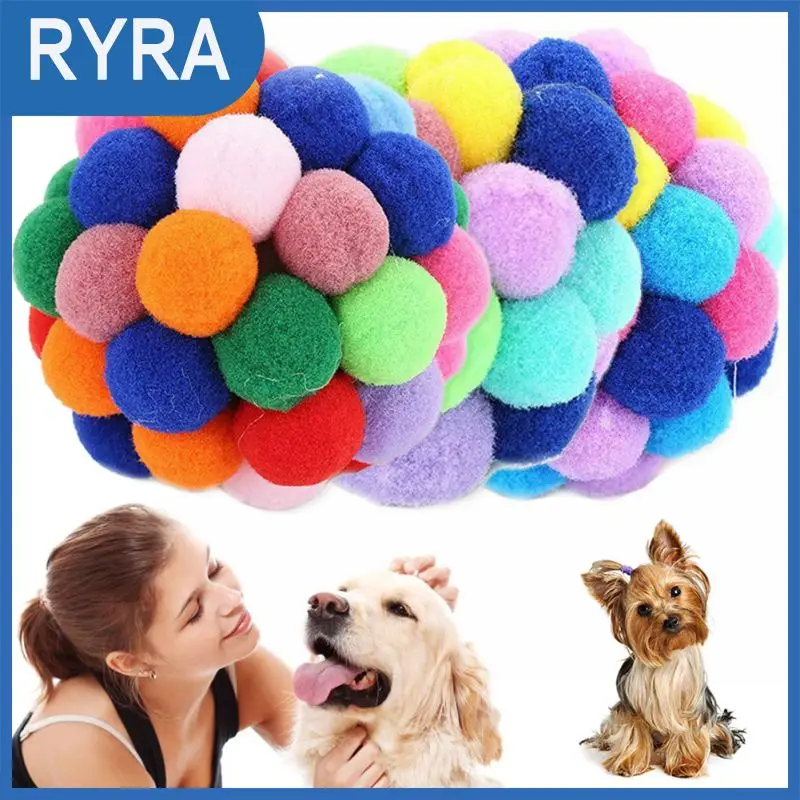 

5/6/7cm Pet Cat Toy Ball Colorful Handmade Bells Bouncy Ball Built-In Mint Nteractive Toy For Cat Playing Chew Toy