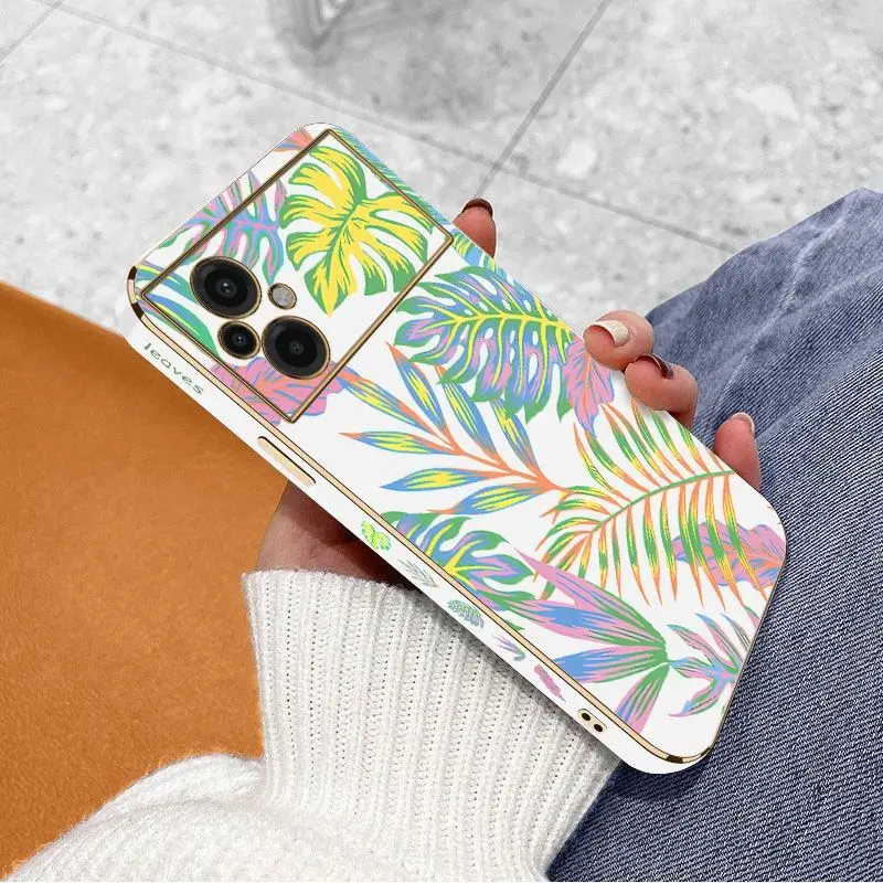 Camouflage Leaves Luxury Plating Phone Case For Xiaomi Poco M5 M4 Pro F4  X4 GT F4 GT X4F3 X3 M3 X3 NFC X2 X3 Pro C40 Cover