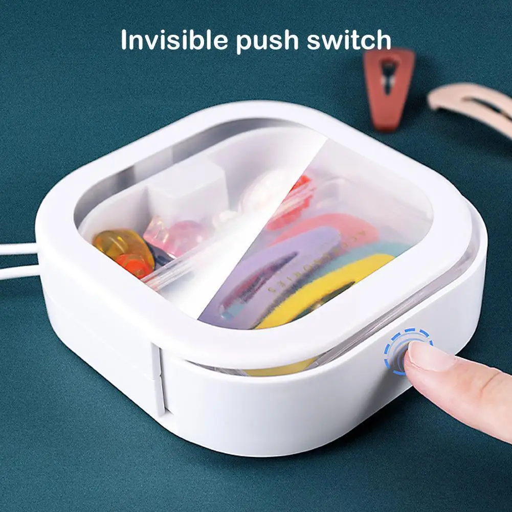 

Hidden Push Switch Cotton Swab Hairpin Storage Box Organizer With Portable Sundries Storage Sorting Box Handle Small Object U5T8