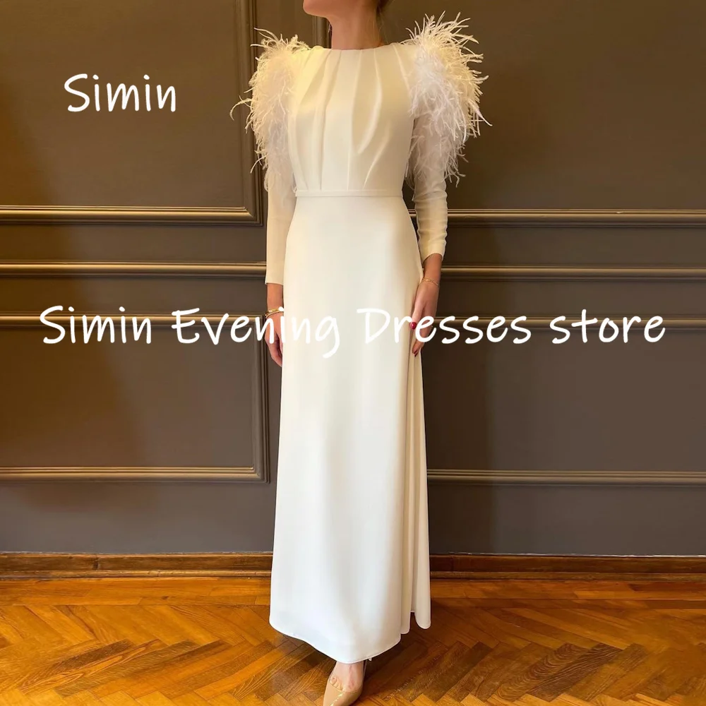 

Женское атласное платье-Русалка Simin, вечернее платье до щиколотки с овальным вырезом, перьями и оборками, элегантное платье для выпускного вечера, 2023