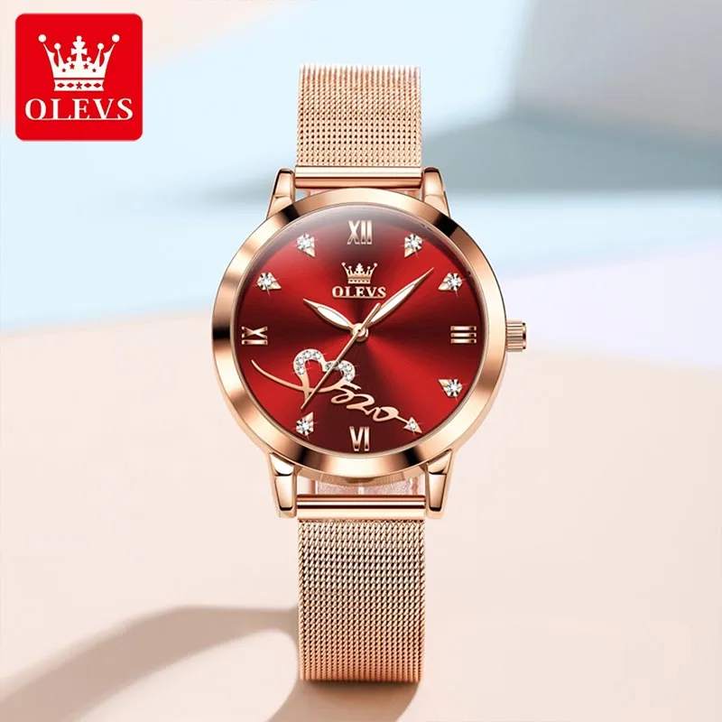 OLEVS Fashion Trend Women Watch Top Brand Diamond Womens Quartz Watch Rose Gold Mesh Strap Ladies Watches Montre Femme Reloj