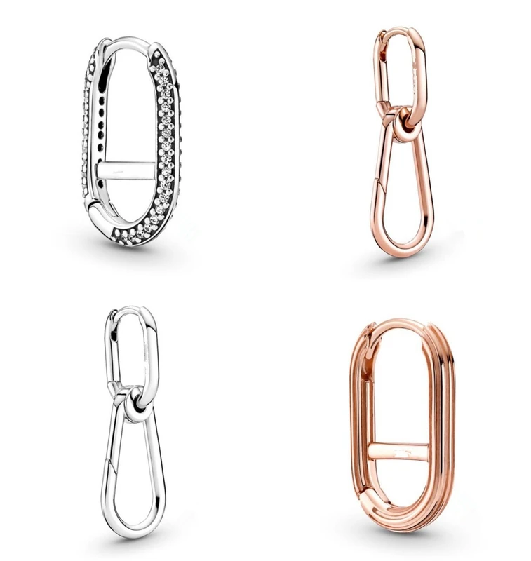 

Authentic 925 Sterling Silver Rose Pan ME Pave Link Stud Earrings For Women Wedding Gift Fashion Jewelry