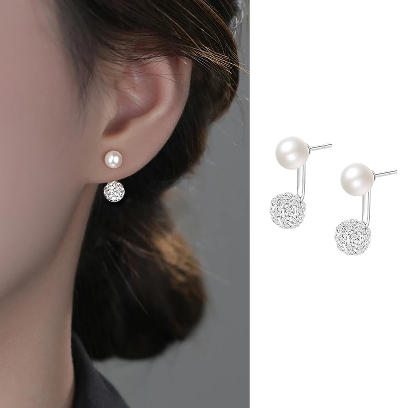 Женские серьги-гвоздики из серебра 925 пробы с жемчугом