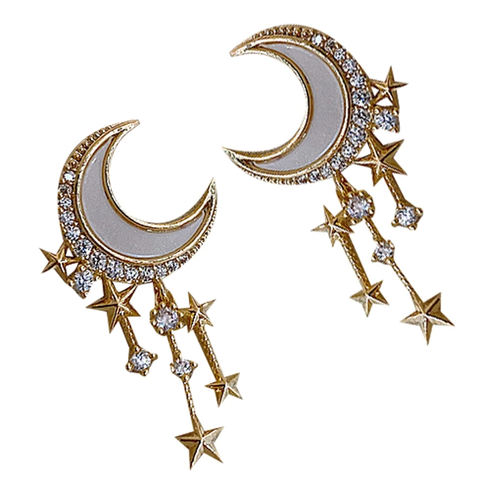 

Tassel Stud Earrings Geometric Irregular Girl Fashion Stud Earrings (Moon Style)