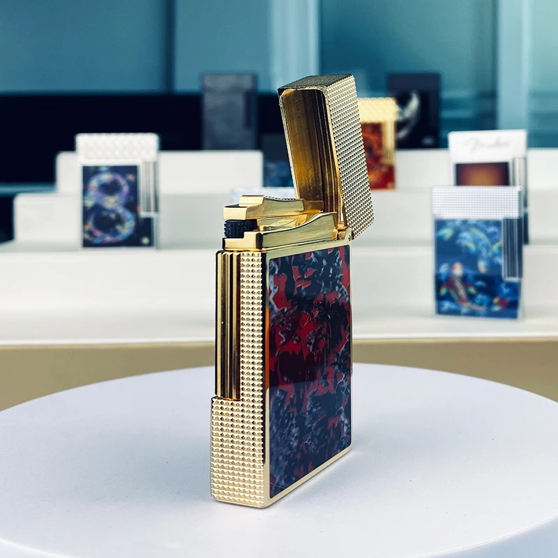 Фото Новая коллекционная роскошная бутановая зажигалка с одинарным и двойным пламенем, звуком пинг, натуральной окраской, для сигарет, модель 11885 №2