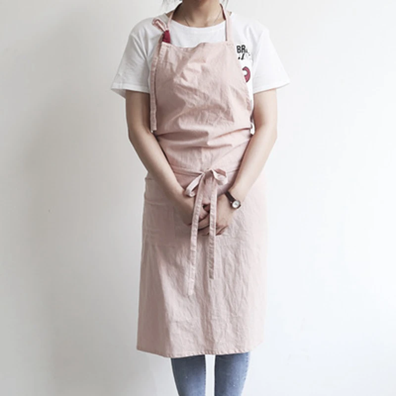 

Washed Cotton Aprons Simple Korean Style Water-proof Unisex Adult Aprons for Woman Lady Kitchen Cooking Coffee Bars Use Overalls